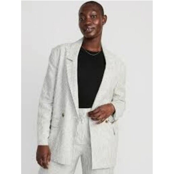 Old Navy Jackets & Blazers - Old Navy Womens Plus 2x Double Breasted Striped Blazer Linen Blend Jacket